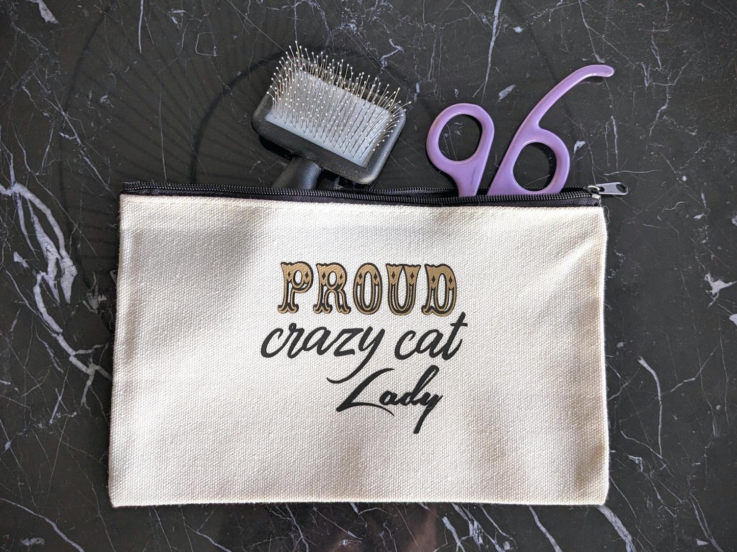 Necessär/Zipper bag - "Proud crazy cat Lady"