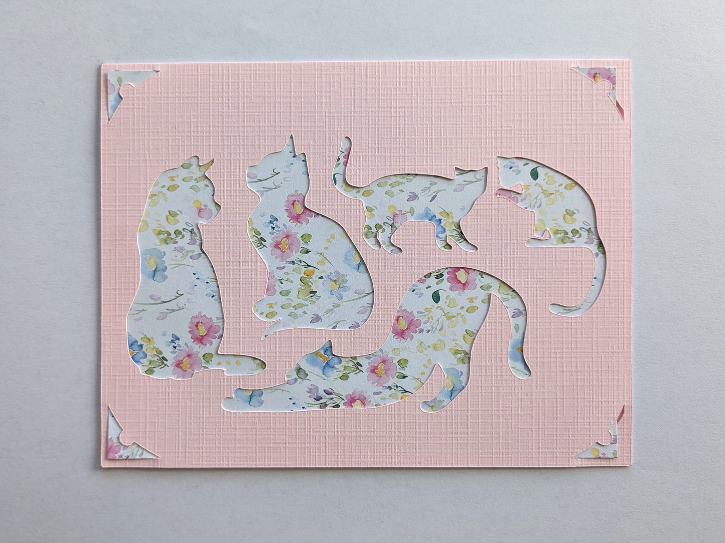 Kort/Card with cats in a pretty flowery pattern